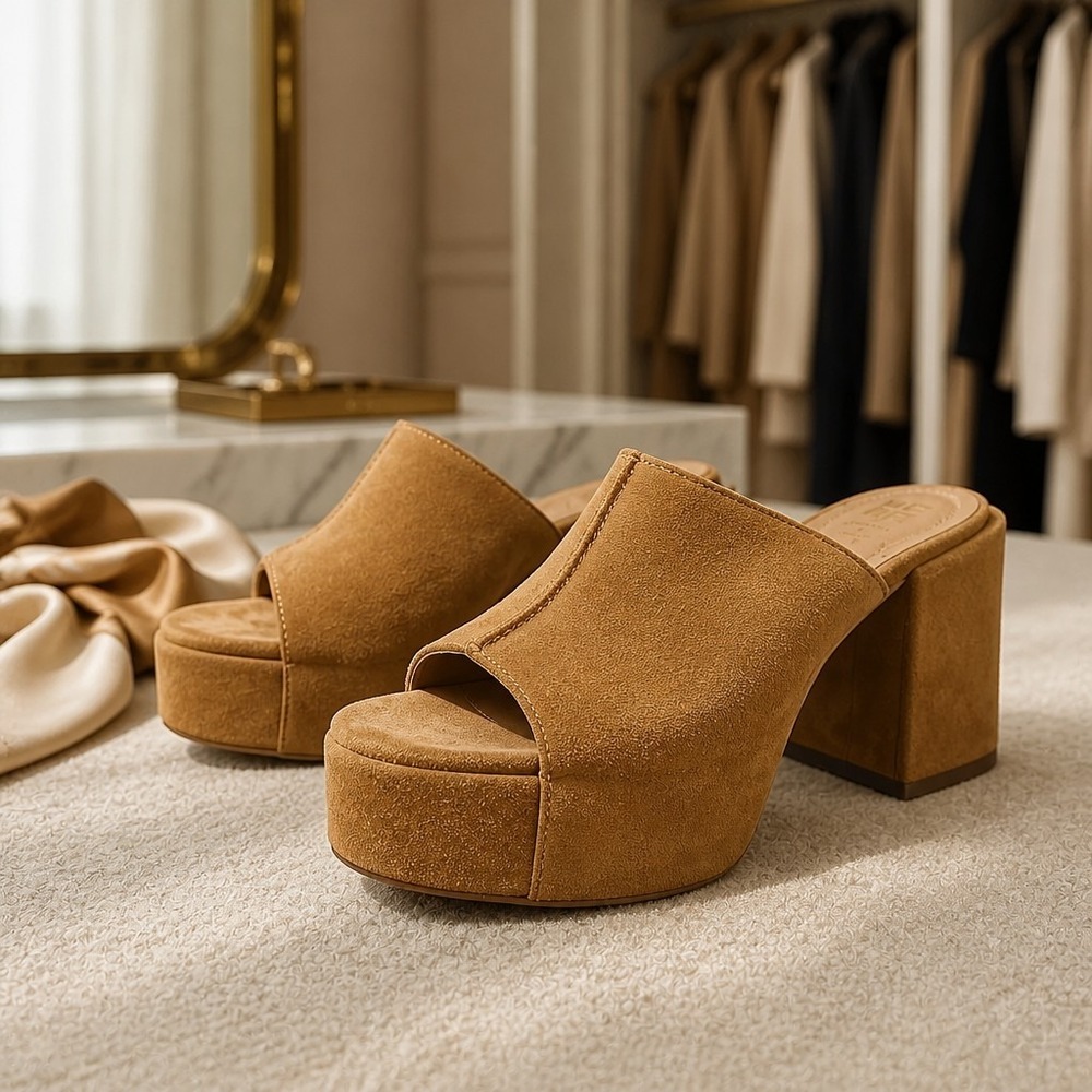 MOMA Suede Brown Platform Block Heels Shoes Women EU 36 Italy/ US 6 -6.5